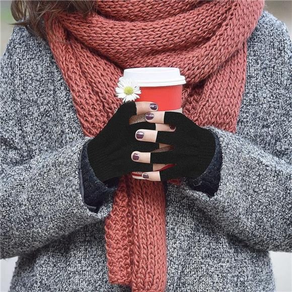 2 Pairs Winter Half Finger Gloves Warm Knitted Fingerless Mittens Stretchy